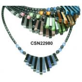 Cat's Eye Opal Teeths Pendant and Hematite Beads Style Chunky Statement Bib Fashion Necklace